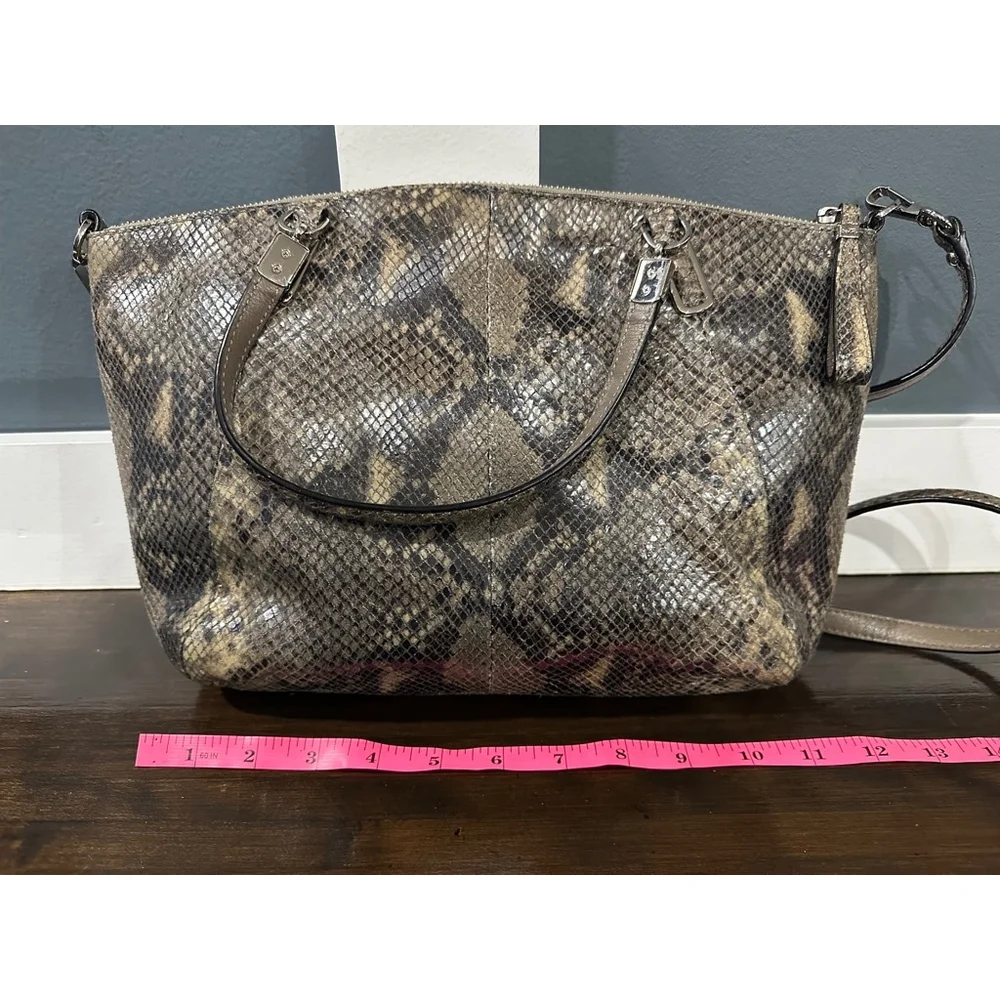 Women's Madison Kelsey Coach Satchel Bag Medium Gray Snake Print
